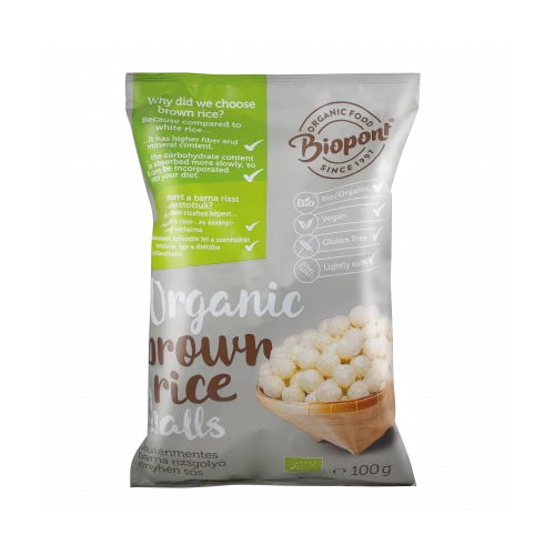 Biopont bio extrudált barna rizsgolyó, enyhén sós, gluténmentes, 100g