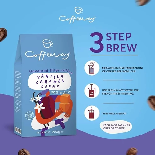 Coffeeway őrölt filter kávé Vanilla Caramel Decaf - koffeinmentes vanília mogyoró 200g