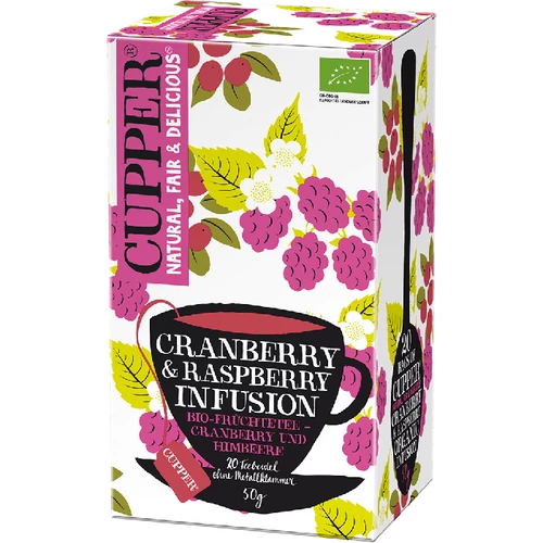 Cupper bio Cranberry & Rasberry - vörösáfonya és málna gyumolcstea - 20 filter 50g