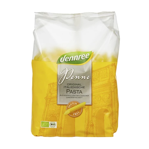 Dennree bio gluténmentes kukorica-rizs penne tészta 500g