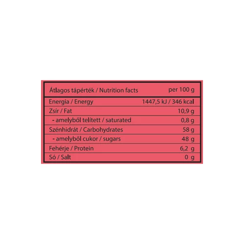 Mendula vörösáfonyár meggyes superfruit bar hátoldal