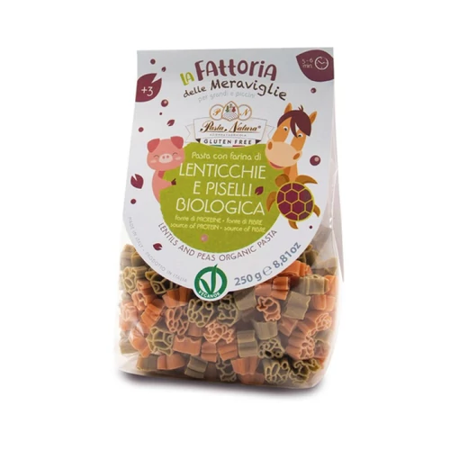 Pasta Natura bio gluténmentes vöröslencse és zöldborsó tészta gyermekeknek 250g