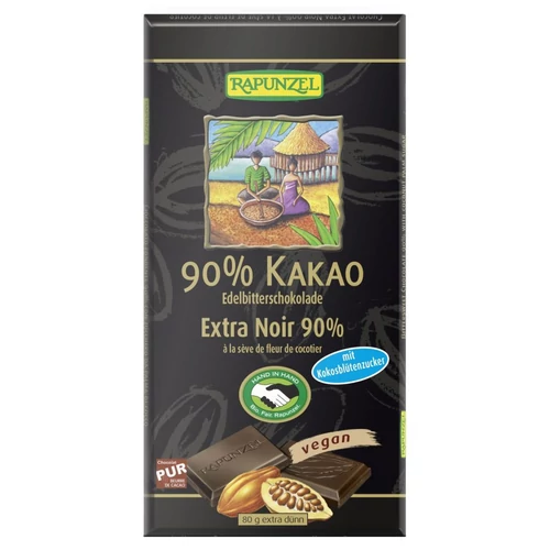Rapunzel bio 90%-os keserűcsokoládé kókuszvirágcukorral 80g