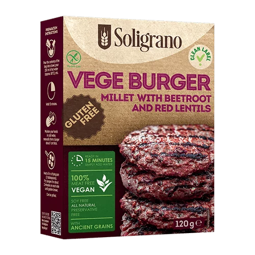 Soligrano gluténmentes vegán burger alappor kölessel és céklával 120g