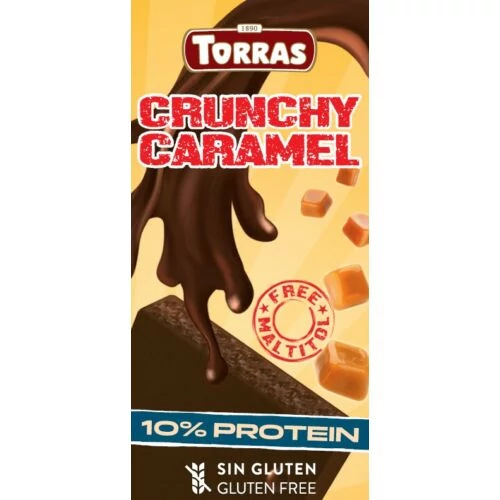 Torras crunchy étcsokoládé édesítőszerrel, extrudált szójafehérjével, karamellel és sóval 100g